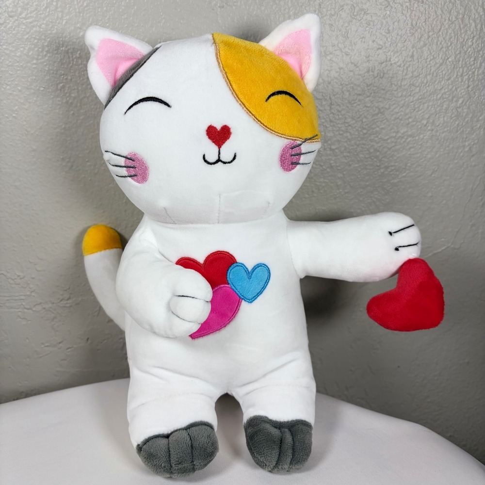 Burton + Burton Calico Cat Plush White Heart‎ Valentine Stuffed Animal 9749523